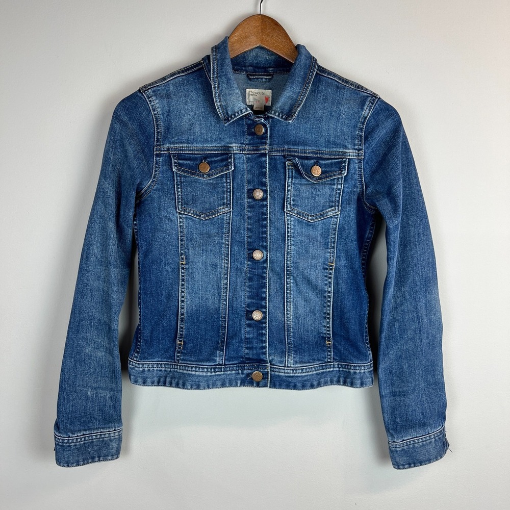 J Crew CREWCUTS Jean Jacket Girls 14 Blue Button Up Medium Wash Denim Classic